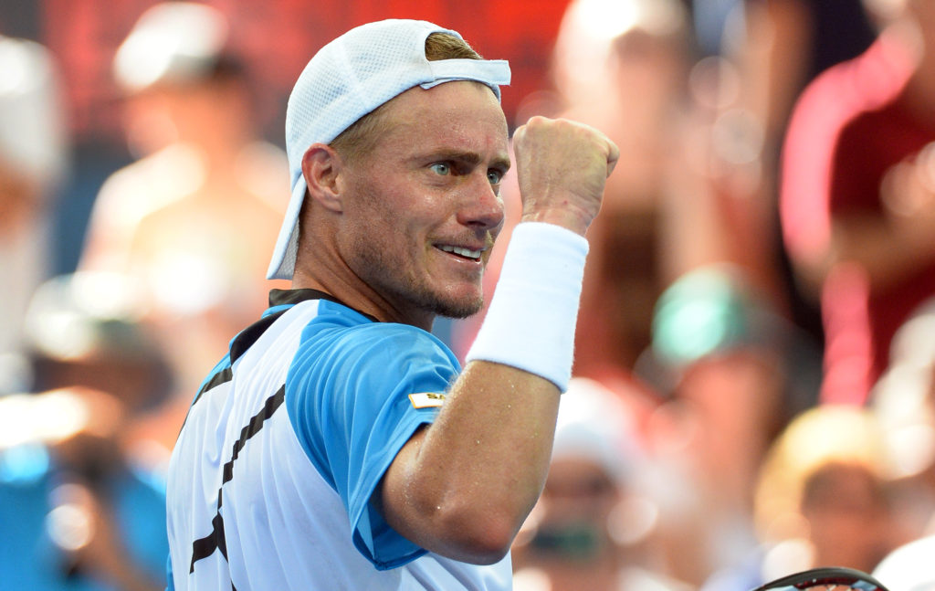 Lleyton Hewitt of Australia celebrates after defeating Kei Nishikori of Japan in their semi-final match at the Brisbane International tennis tournament on January 4, 2014. AFP PHOTO/William WEST -- IMAGE RESTRICTED TO EDITORIAL USE - STRICTLY NO COMMERCIAL USE -- (Photo credit should read WILLIAM WEST/AFP/Getty Images)